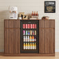 ASTUVIA Mini Fridge Cabinet with Power Outlet,Fluted Coffee Bar Cabinet with Mini Fridge Space,Buffet Sideboard with Drawers,Natural