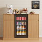 ASTUVIA Mini Fridge Cabinet with Power Outlet,Fluted Coffee Bar Cabinet with Mini Fridge Space,Buffet Sideboard with Drawers,Natural