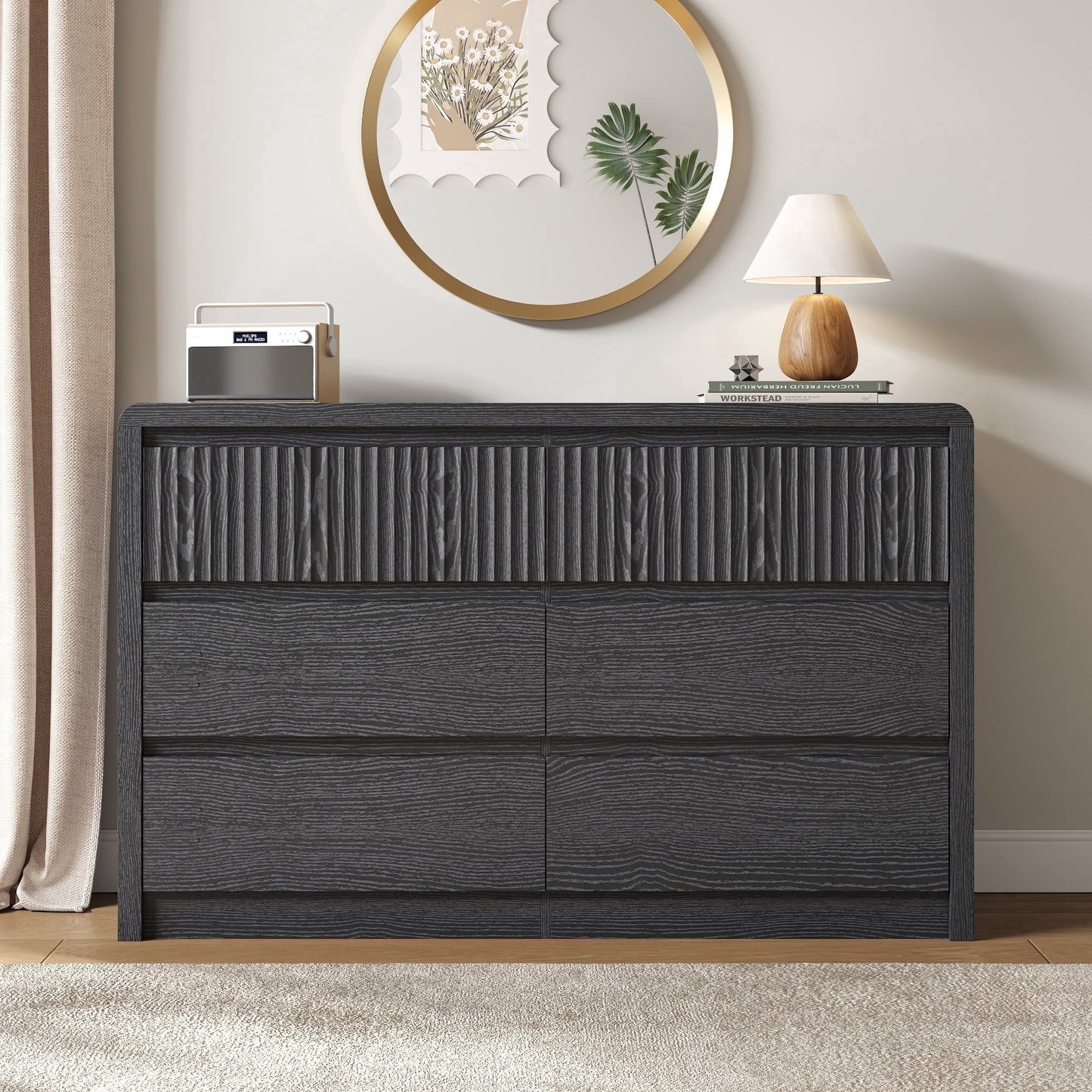 ASTUVIA 9 Fluted Drawers Dresser for Bedroom, 49.2" W Modern Chest of Drawers with Curved Profile Design, Mid Century Storage Dressers Organizer,Brown