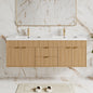 ASTUVIA 60" Fluted Bathroom Vanity Cabinet with 2 Drawers,Bathroom Vanity with Sink and 4 Soft-Close Doors,Floating Bathroom Sink Cabinet,Brown