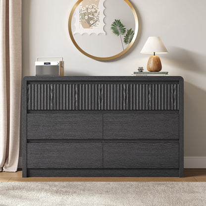 ASTUVIA 9 Fluted Drawers Dresser for Bedroom, 49.2" W Modern Chest of Drawers with Curved Profile Design, Mid Century Storage Dressers Organizer,Brown