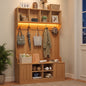 ASTUVIA 70.9"H LED Hall Tree with Bench & Shoe Storage, 47.2"W Entryway Coat Rack with 5 Hooks & 2 Fluted Doors,5 in 1 Coat Hanger for Hallway, Living Room