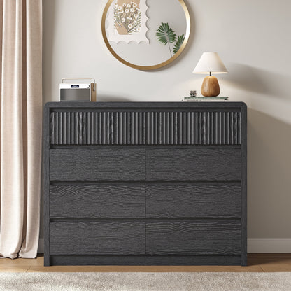 ASTUVIA 9 Fluted Drawers Dresser for Bedroom, 49.2" W Modern Chest of Drawers with Curved Profile Design, Mid Century Storage Dressers Organizer,Brown