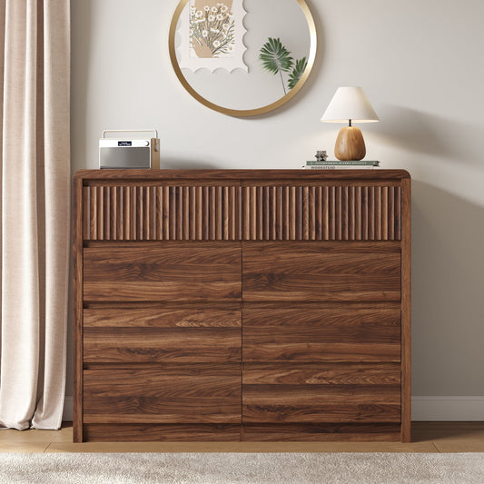 ASTUVIA 9 Fluted Drawers Dresser for Bedroom, 49.2" W Modern Chest of Drawers with Curved Profile Design, Mid Century Storage Dressers Organizer,Brown