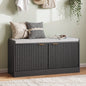 ASTUVIA Fluted Shoe Bench with Cushion, 2-Tier Shoe Storage Bench with Adjustable Shelves, Shoe Cabinet with Bench for Hallway