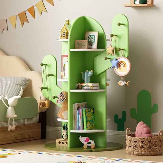 ASTUVIA Kids Bookshelf, Small Corner Bookshelf for Kids Room, 3 Tier Floor Standing Bookcase Storage Rack, Cactus Appearance Bookcase Organizer for Bedroom, Living Room