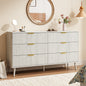 YouTrend Fluted 6 Drawers Dresser, 55.1" Wide Modern Chest of Drawers with Wood Foot, Dresser TV Stand Up to 65 Inch TV, Wood Drawer Organizer for Bedroom, Living Room, Hallway