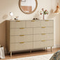 YouTrend Fluted 6 Drawers Dresser, 55.1" Wide Modern Chest of Drawers with Wood Foot, Dresser TV Stand Up to 65 Inch TV, Wood Drawer Organizer for Bedroom, Living Room, Hallway