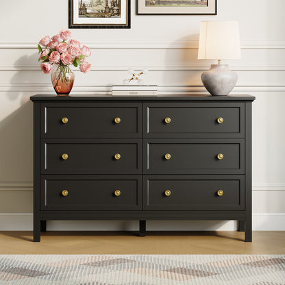 Dresser with 6 Drawer for Bedroom,Traditional Adult Chest of Drawers with Golden Handles for Living Room,Hallway,Nursery