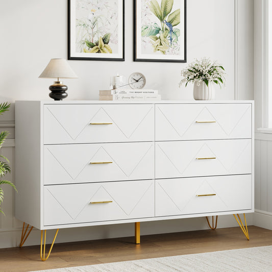 6 Drawer Dresser Double Dresser Storage Cabinet with W Pattern for Living Room, Hallway, Nursery