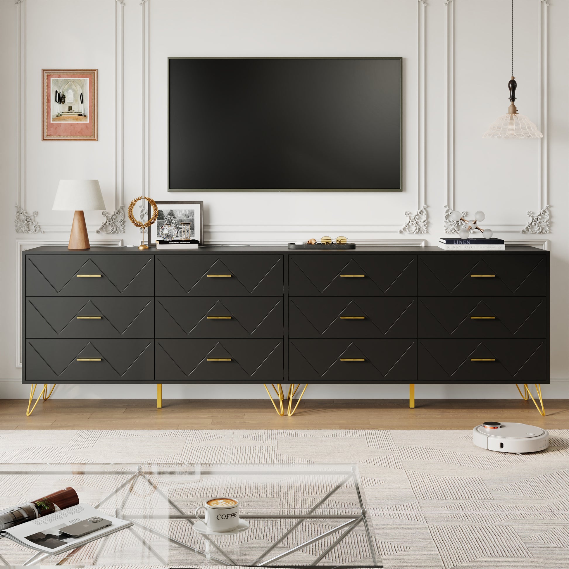 6 Drawer Dresser Double Dresser Storage Cabinet with W Pattern for Liv – YouTrend