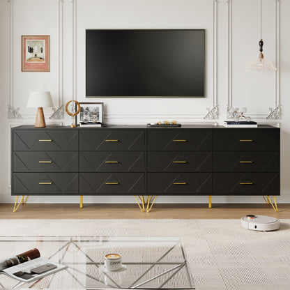 6 Drawer Dresser Double Dresser Storage Cabinet with W Pattern for Living Room, Hallway, Nursery