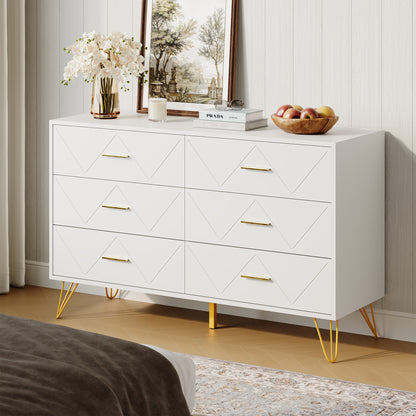 6 Drawer Dresser Double Dresser Storage Cabinet with W Pattern for Living Room, Hallway, Nursery