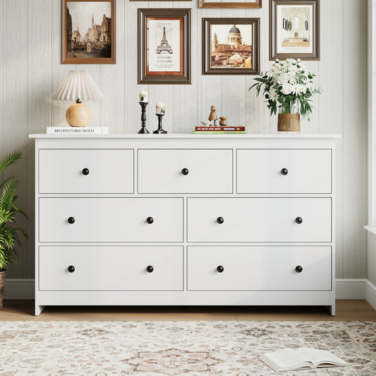 7 Drawer Dresser, Modern Chests of Drawers Wood Adult Storage Cabinet for Bedroom Living Room Hallway Entryway