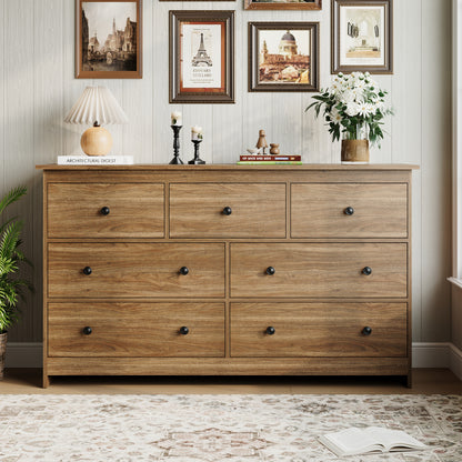 7 Drawer Dresser, Modern Chests of Drawers Wood Adult Storage Cabinet for Bedroom Living Room Hallway Entryway