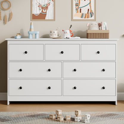 7 Drawer Dresser, Modern Chests of Drawers Wood Adult Storage Cabinet for Bedroom Living Room Hallway Entryway
