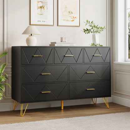 7 Drawer Dresser,Adult Dresser with Golden Legs & Handles,Wooden Chest of Drawer, for Bedroom Living Room