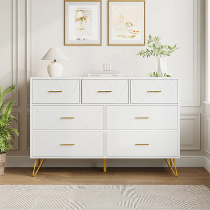 7 Drawer Dresser,Adult Dresser with Golden Legs & Handles,Wooden Chest of Drawer, for Bedroom Living Room