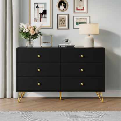 6 Drawer Dresser,Adult Chest of Drawers with Golden Handles & Legs for Bedroom,Living Room,Hallway,Nursery