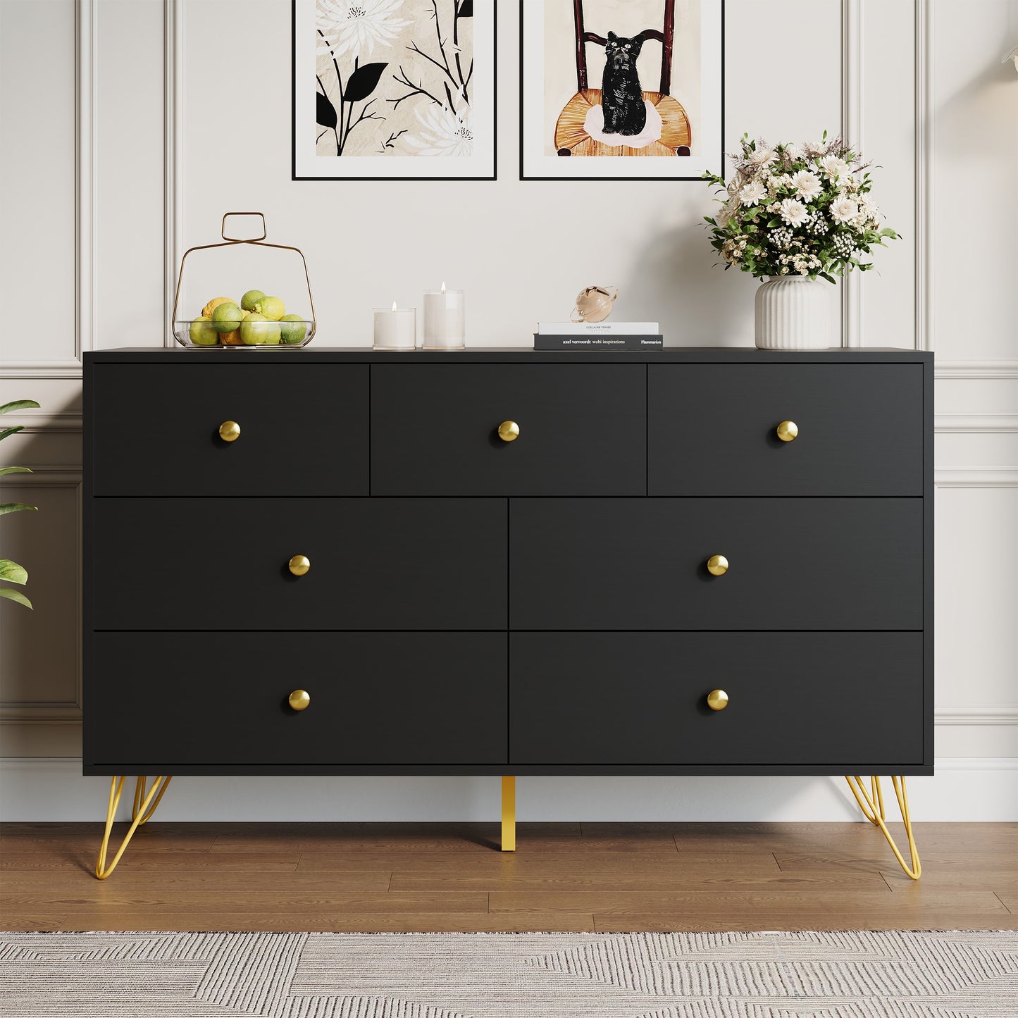 7 Drawer Dresser,Adult Chest of Drawers with Golden Handles & Legs for Bedroom,Living Room,Hallway,Nursery