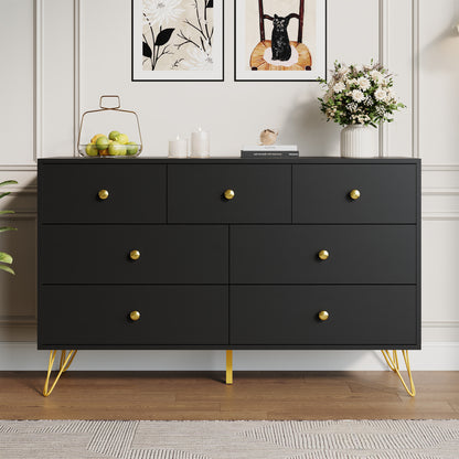 7 Drawer Dresser,Adult Chest of Drawers with Golden Handles & Legs for Bedroom,Living Room,Hallway,Nursery