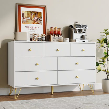 7 Drawer Dresser,Adult Chest of Drawers with Golden Handles & Legs for Bedroom,Living Room,Hallway,Nursery