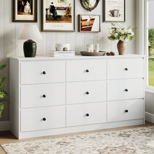 9 Drawer Dresser for Bedroom, Wood Dresser with Metal Handles for Living Room, Entryway, Hallway