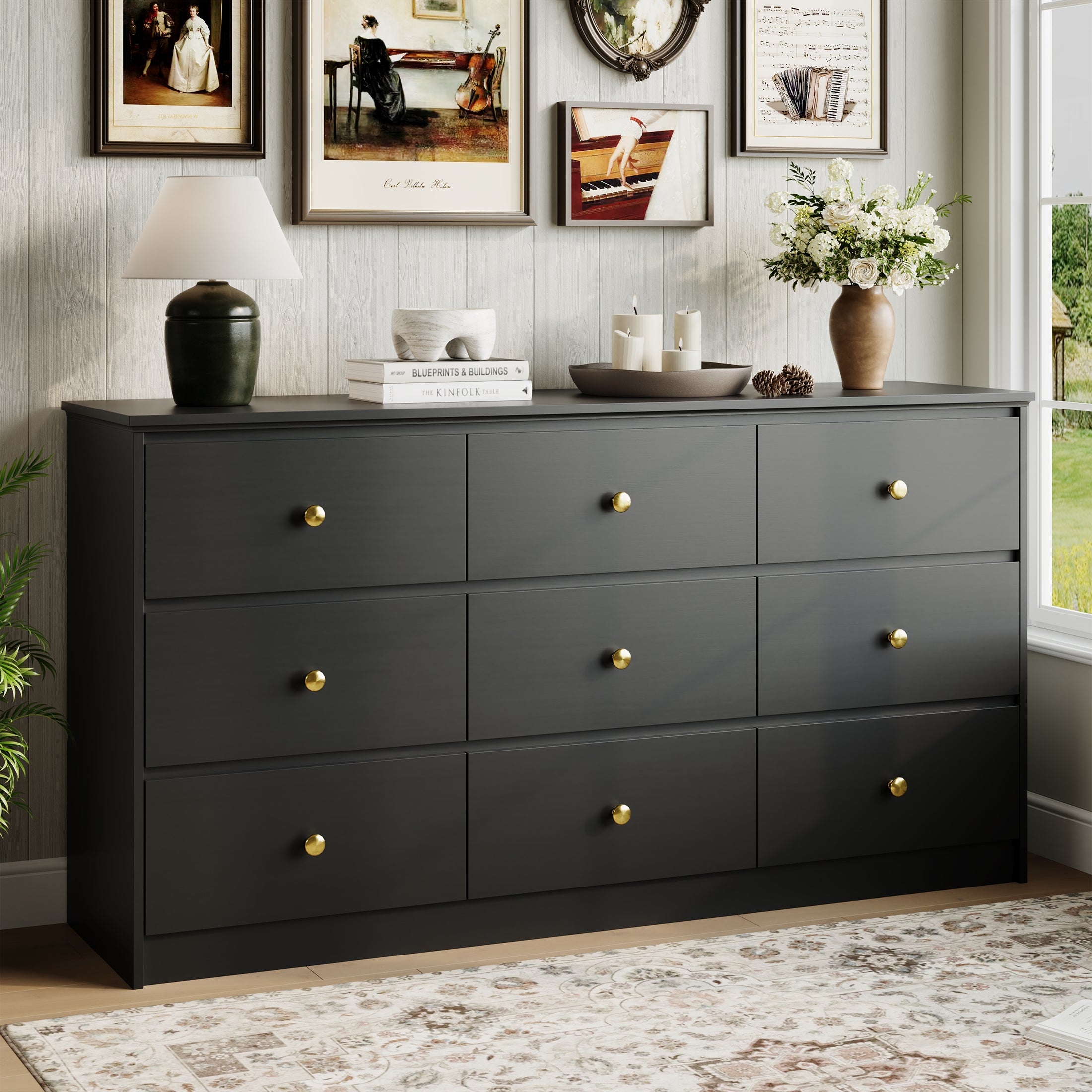 9 Drawer Dresser for Bedroom, Wood Dresser with Metal Handles for