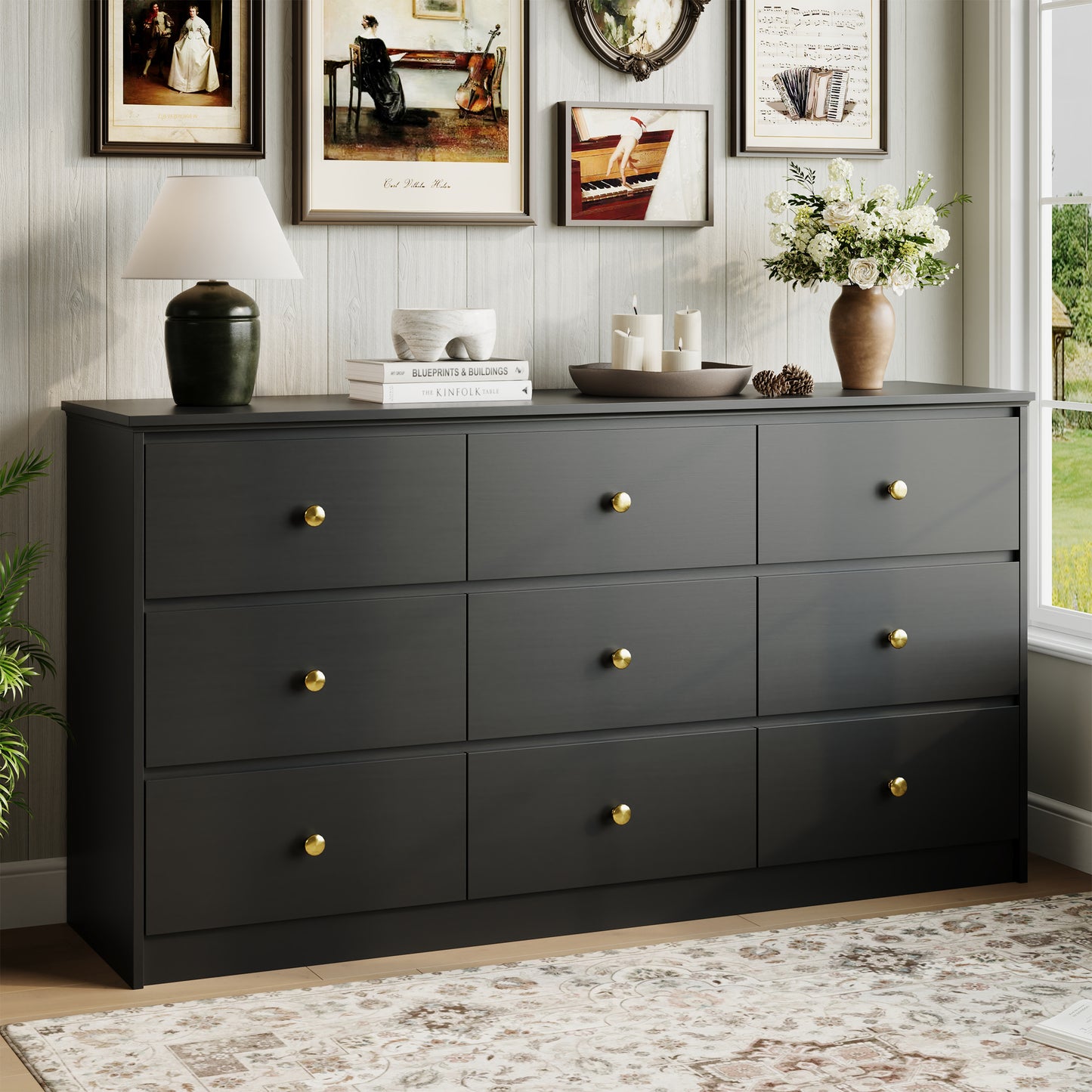9 Drawer Dresser for Bedroom, Wood Dresser with Metal Handles for Living Room, Entryway, Hallway
