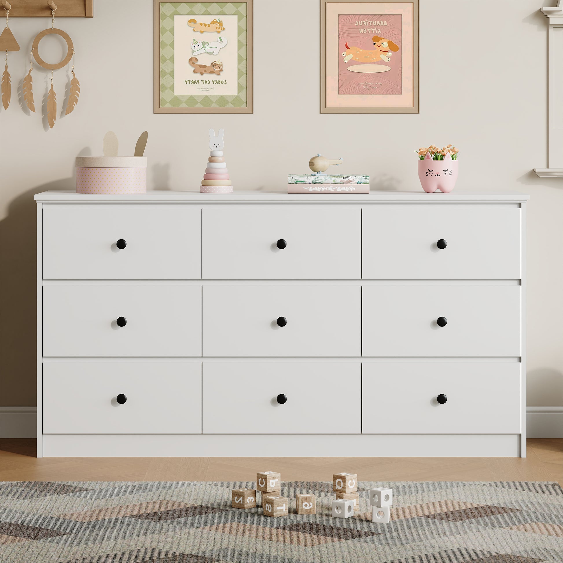 metal wood dresser 9 Drawer Dresser for Bedroom, Wood Dresser with Metal Handles for Livi – YouTrend