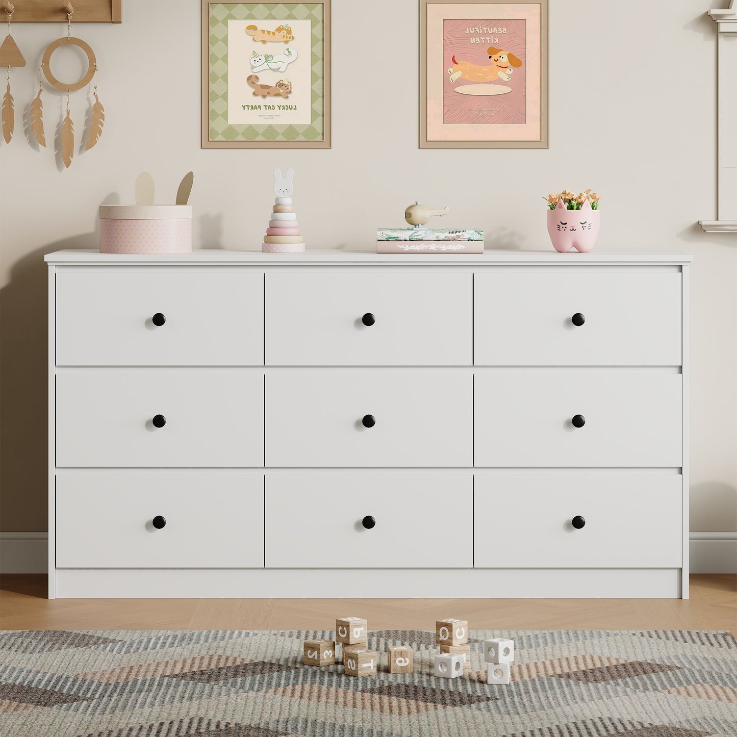 9 Drawer Dresser for Bedroom, Wood Dresser with Metal Handles for Living Room, Entryway, Hallway