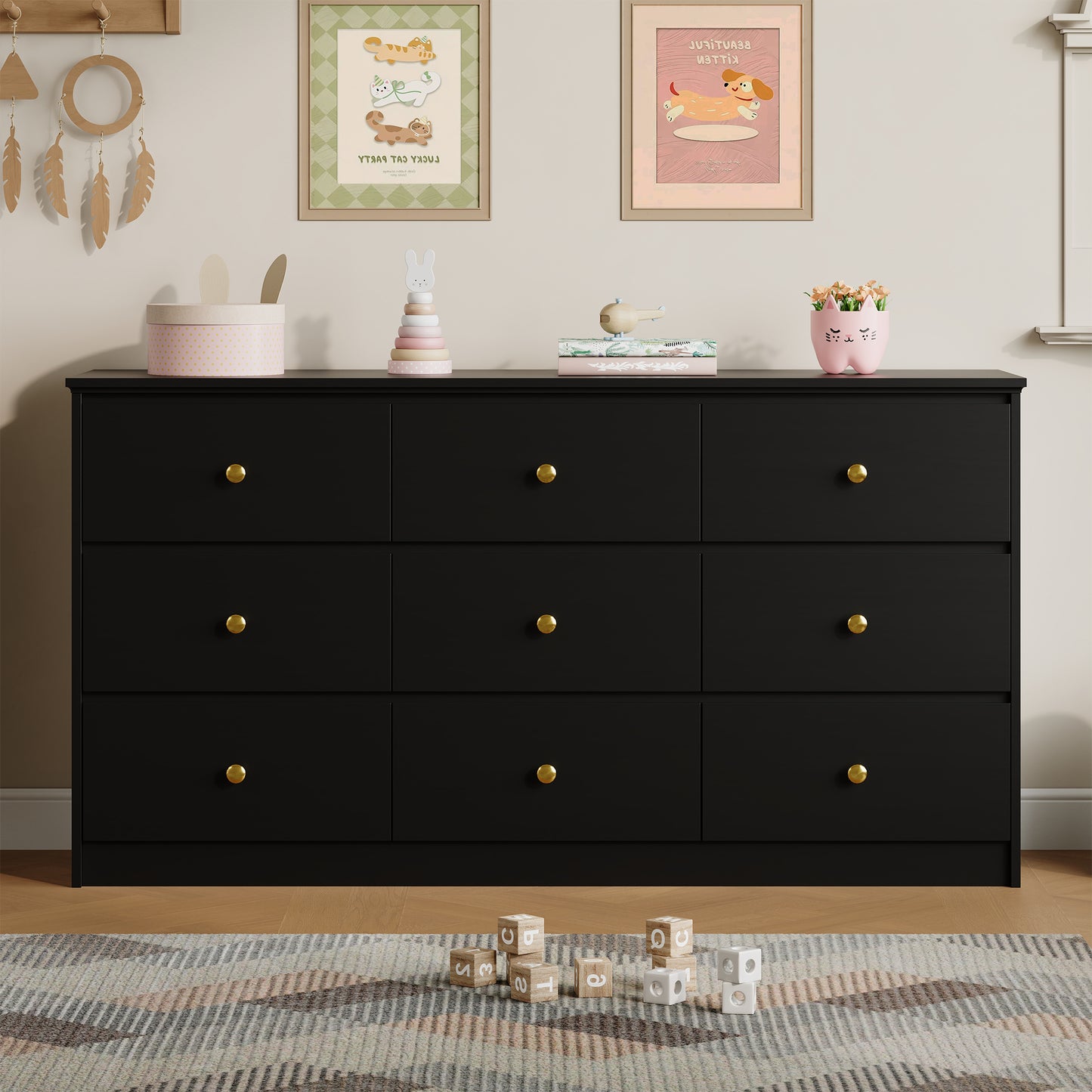 9 Drawer Dresser for Bedroom, Wood Dresser with Metal Handles for Living Room, Entryway, Hallway
