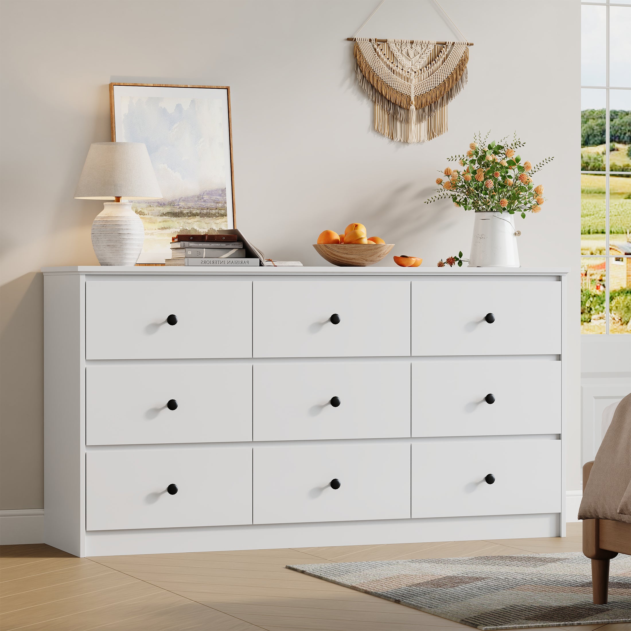 9 Drawer Dresser for Bedroom, Wood Dresser with Metal Handles for