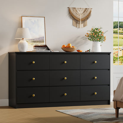 9 Drawer Dresser for Bedroom, Wood Dresser with Metal Handles for Living Room, Entryway, Hallway