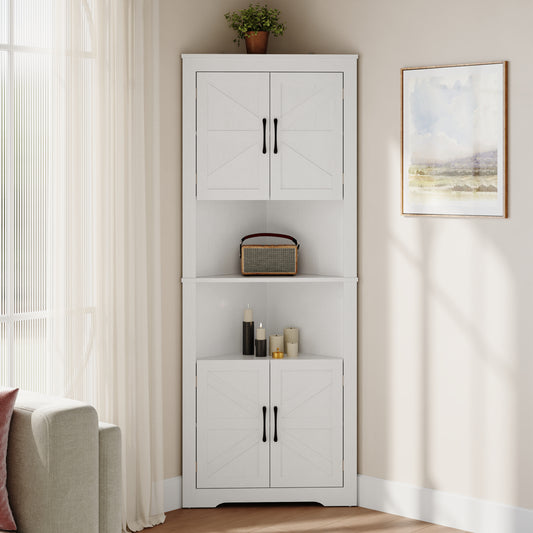 Farmhouse Corner Cabinet with 2 Doors and Adjustable Shelves,Tall Storage Cabinet for Bathroom,Living Room,Kitchen,Living Room