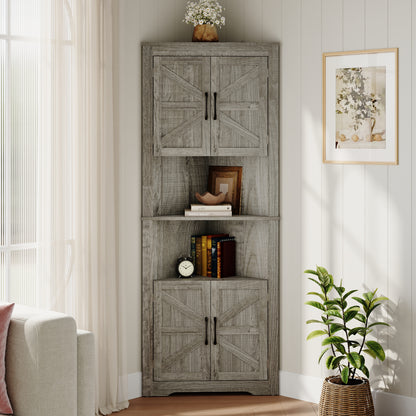 Farmhouse Corner Cabinet with 2 Doors and Adjustable Shelves,Tall Storage Cabinet for Bathroom,Living Room,Kitchen,Living Room