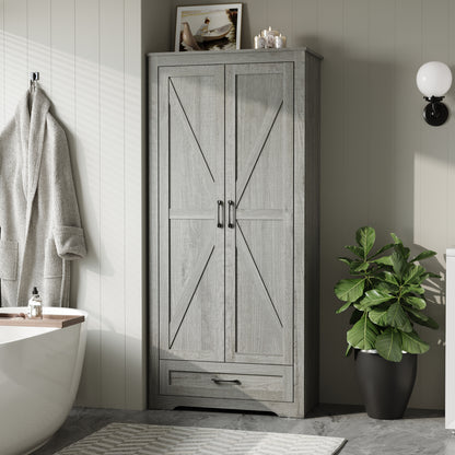 69" Tall Kitchen Pantry,Farmhouse Storage Cabinet with 2 Barn Doors 4 Adjustable Shelves and Large Drawer for Dining Room,Living Room,Bathroom