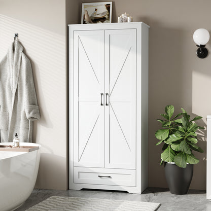 69" Tall Kitchen Pantry,Farmhouse Storage Cabinet with 2 Barn Doors 4 Adjustable Shelves and Large Drawer for Dining Room,Living Room,Bathroom