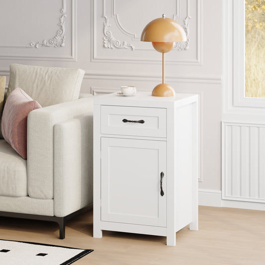 Farmhouse End Table with Drawer and Storage Cabinet for Living Room,Rustic Nightstand for Bedroom