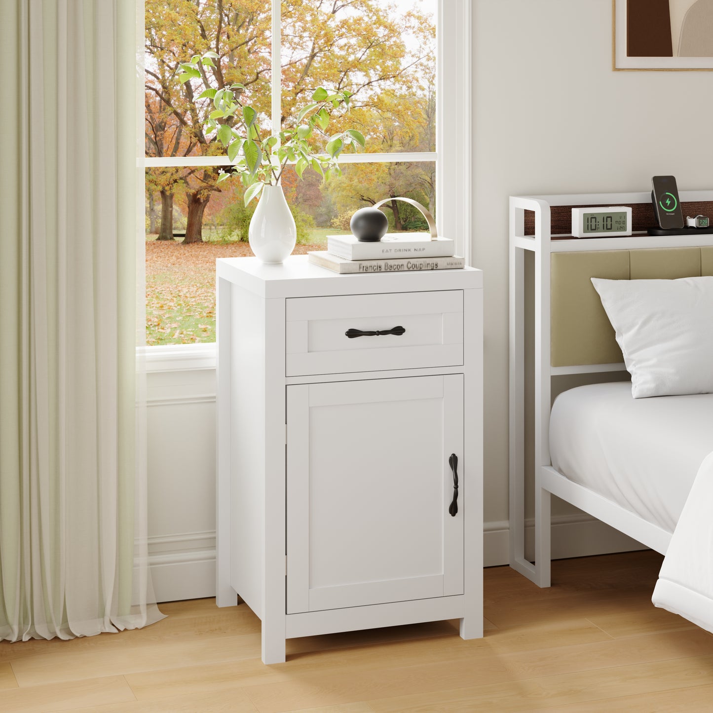 Farmhouse End Table with Drawer and Storage Cabinet for Living Room,Rustic Nightstand for Bedroom