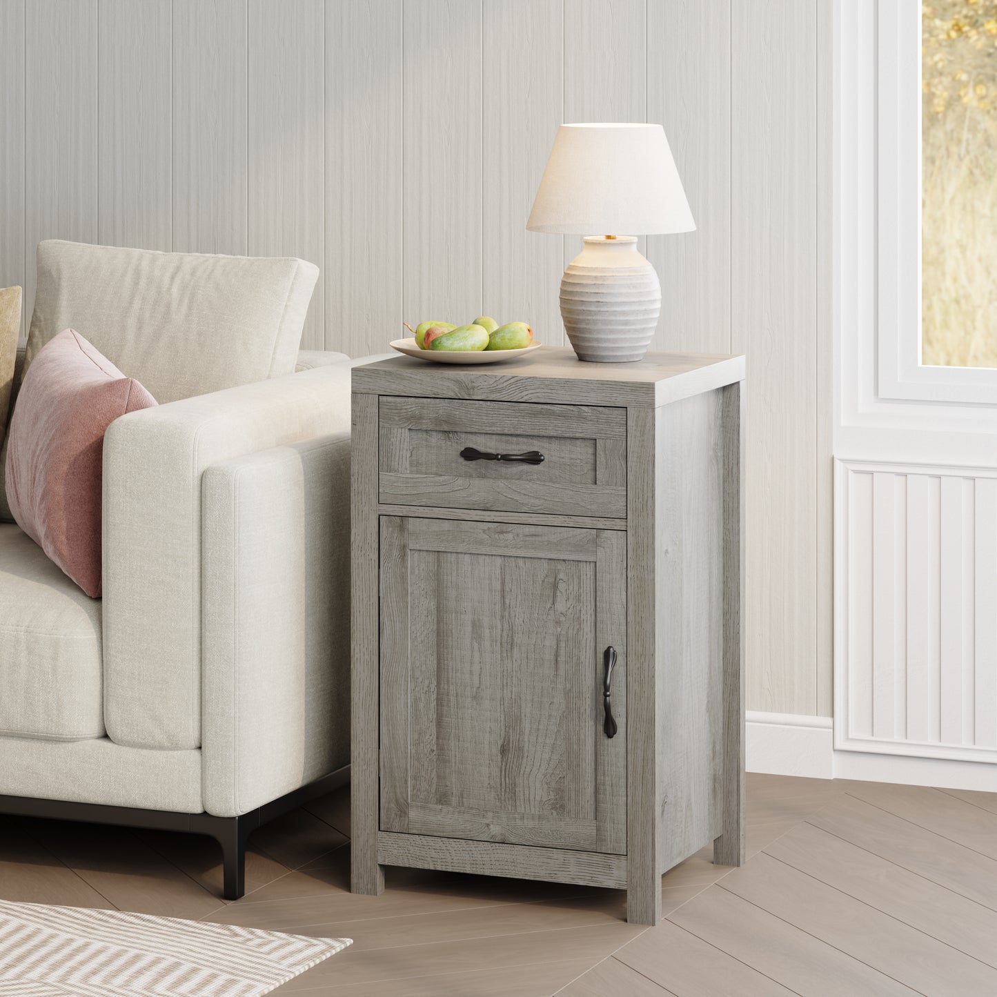 Farmhouse End Table with Drawer and Storage Cabinet for Living Room,Rustic Nightstand for Bedroom
