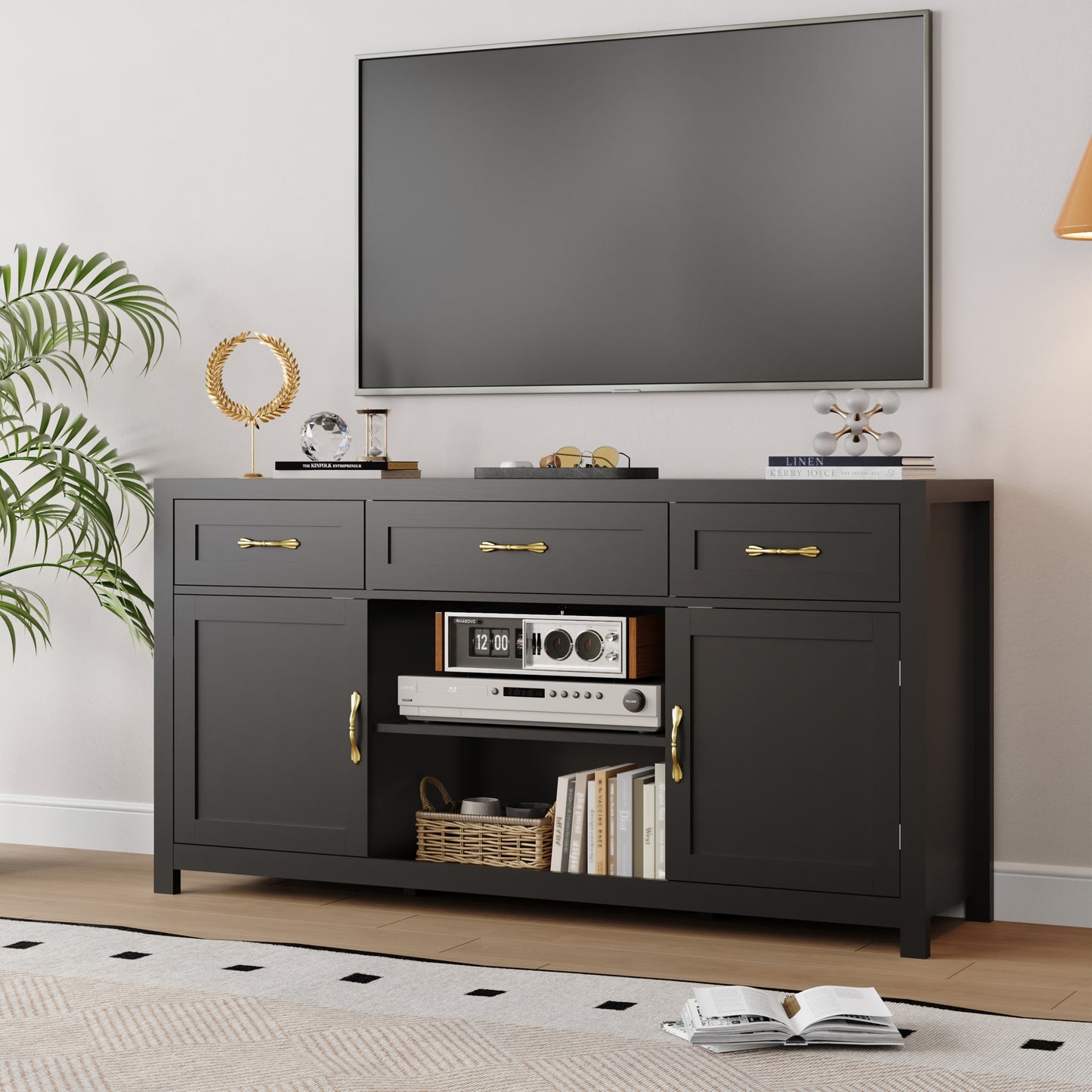 Farmhouse TV Stand for TVs up to 65'',Entertainment Center with Storage Cabinet for Living Room