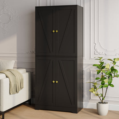 72'' Farmhouse Kitchen Pantry Cabinet with 4 Barn Doors,Storage Cabinet W/ 4 Shelves for Living Room,Kitchen,Bathroom,Office