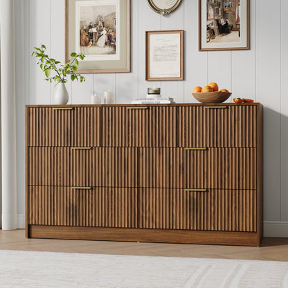 7 Drawer Dresser with for Bedroom,Modern Fluted Wood Chest of Drawer with Golden Embedded Handles for Living Room,Hallway