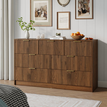 7 Drawer Dresser with for Bedroom,Modern Fluted Wood Chest of Drawer with Golden Embedded Handles for Living Room,Hallway