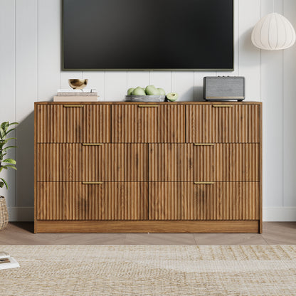 7 Drawer Dresser with for Bedroom,Modern Fluted Wood Chest of Drawer with Golden Embedded Handles for Living Room,Hallway