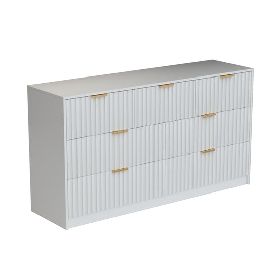 7 Drawer Dresser with for Bedroom,Modern Fluted Wood Chest of Drawer with Golden Embedded Handles for Living Room,Hallway
