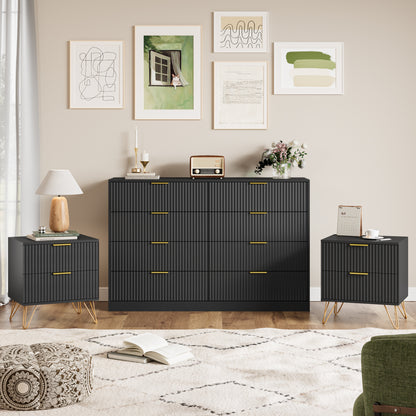 YouTrend 7 Drawer Dresser and Nightstand Sets for Bedroom,3 Piece Bedroom Dresser Set,Fluted Dressers and Nightstands, Modern Bedroom Set