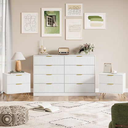 YouTrend 7 Drawer Dresser and Nightstand Sets for Bedroom,3 Piece Bedroom Dresser Set,Fluted Dressers and Nightstands, Modern Bedroom Set