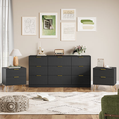 YouTrend 7 Drawer Dresser and Nightstand Sets for Bedroom,3 Piece Bedroom Dresser Set,Fluted Dressers and Nightstands, Modern Bedroom Set